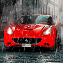 Red Sports Car and The Rain