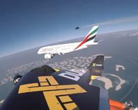 Dubai Airbus A380 Flying Next To Jetpacks People
